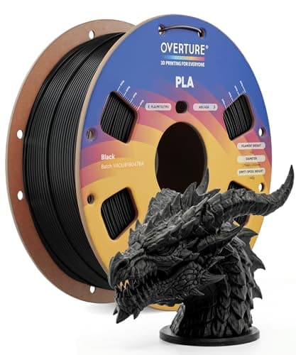 OVERTURE PLA Filament 1.75mm PLA 3D Printer Filament, 1kg Cardboard Spool (2.2lbs), Dimensional Accuracy +/- 0.02mm, Fit Most FDM Printer (Black...