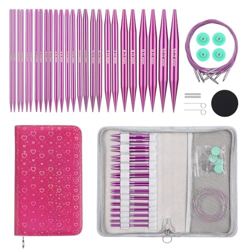 Guclud 4-Inch Interchangeable Circular Knitting Needles Set | US 2.5-15 (3.0-10.0mm) | 13-Pair of Metal Circular Needles | 4 Cables (16", 24", 32",...