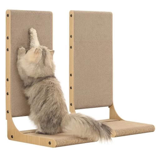 Zakkart 2-Pack Cat Scratching Board, 65cm Tall Cardboard L Shape Vertical Cat Scratchers for Indoor Cats, Cat Scratching Post for Wall and Couch,...