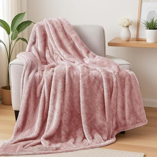 Exclusivo Mezcla Plush Fuzzy Fleece Throw Blanket Extra Large, Super Soft, Fluffy and Warm Blankets for Couch, Bed, All Season (Pink, 50x70 inches)