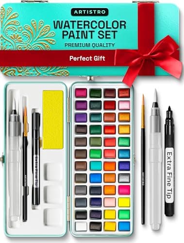 ARTISTRO Watercolor Paint Set, Vivid Colors in Portable Box, Palette set, Including Metallic and Fluorescent Colors. Perfect Travel Watercolor Set...