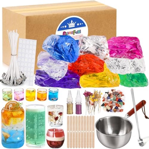 Gel Wax For Candle Making Kit,9pcs Gel Wax -7 Colors Candle Making kit,Includes Wicks, Wick Stickers,Wooden Wick Holders and More,DIY Candle Making...