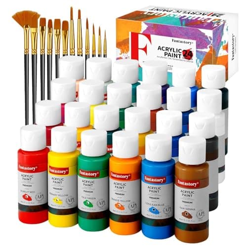 Fantastory Acrylic Paint Set 24 Classic Colors(2oz /60ml) with 12 Brushes, Good Coverage,Non-toxic,Non-fading, Waterproof, Acrylic Paint Kit for...