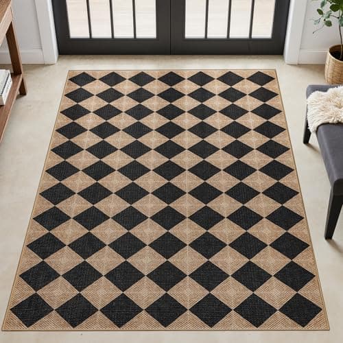 Dadasgk Checkered Easy Jute 3x5 Outdoor Patio Rug, Washable Non Slip Rugs for Entryway,Textured Diamond Indoor Outdoor Living Room Carpet,...