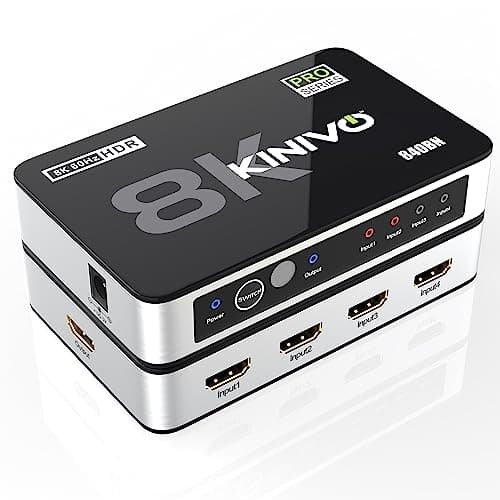 Kinivo 8K HDMI Switch (8K 60Hz, 4 in 1 Out, 48Gbps HDMI 2.1 Hub, Ultra HD Switcher, HDR10+, Dolby Atmos) - Compatible with HDTV, Nintendo Switch 2,...