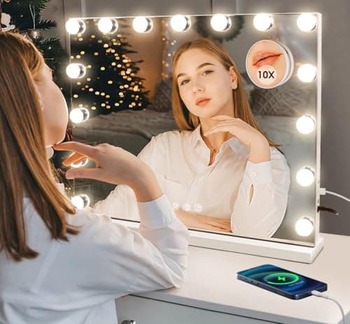 KOTTOVA Vanity Mirror with Lights,23" x 18.1" Large Hollywood Lighted Makeup Mirror with 15 LED,3 Colors Modes, with Detachable 10X Spot...