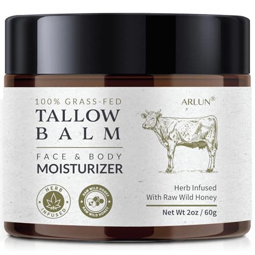 Beef Tallow and Honey Balm for Skin: Whipped Grass Fed Beef Tallow Balm Moisturizer with Raw Honey and Olive Oil for Face and Body - Natural Cow...