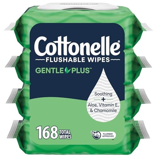 Cottonelle GentlePlus Flushable Wet Wipes with Aloe & Vitamin E - 4 Flip-Top Packs, 168 Total Flushable Wipes