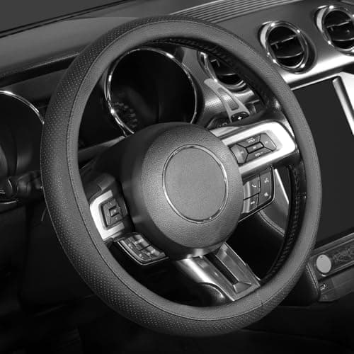 SEG Direct Car Steering Wheel Cover Universal Standard-Size 37-39 cm (14 1/2" - 15"), Microfiber Leather