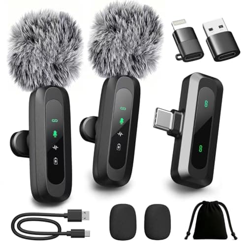 AXUAXU 2026 Upgraded Mini Wireless Lavalier Microphone with LED Display, USB-C Clip-on Mic for iPhone, iPad, Android, PC, Small Lapel Mic for...