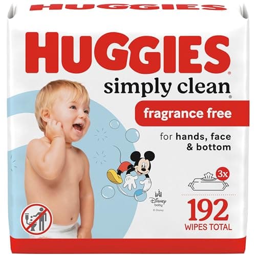HUGGIES Lingettes pour bébé, Huggies Simply Clean, SANS PARFUM, hypoallergéniques, 3 paquets à rabat, 192 pièces