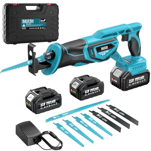 SEESII Cordless Reciprocating Saw, Variable Speed 3500 RPM Brushless Motor with 8 Saw Blades, 2 x 4.0Ah Batteries, LED Light, Tool‑Free Blade...