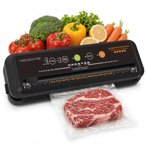 2025 Model B Megawise Powerful & Compact Vacuum Sealer Machine One-Touch Automatic Food Sealer 4 Food Types (Cold Wet Moist Dry) & 3 Bag types...