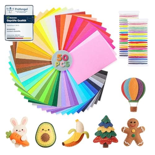 moinkerin 50Pcs Felt Fabric Sheets with Thread 20X30cm(8"x12") Crafting Felt 1mm Stiff Felt Colored Assorted Felt Squares Polyester Fabric for DIY...