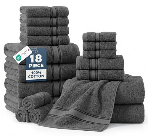 Bath Towels for Bathroom - 100% Cotton Towel Set, Soft Bath Set- 6 Bathroom Towels, 6 Hand Towels, 6 Wash Cloths, Quick Dry, Highly Absorbent...