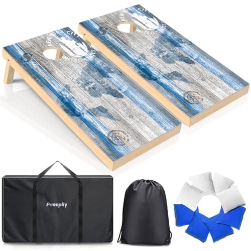 Pennpliy Ensemble de planches de cornhole en bois massif 4'x2', ensemble de planches de trou de maïs, ensemble de trous de maïs léger comprenant 2 planches de cornhole, 8 sacs de haricots cornhole et...