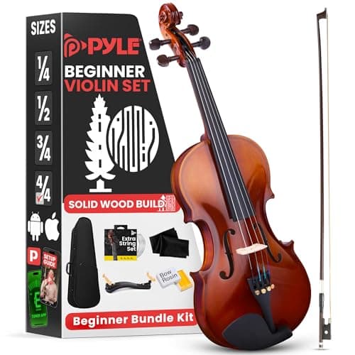 Premium Solid Wood Violin Set Full Size 4/4 Acoustic Fiddle Set Orchestral Stringed Musical Instrument Kit, Online Lessons, Hard Case, Bow, Tuner,...