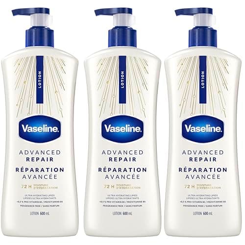Vaseline Intensive Care Advanced Repair Unscented Body Lotion for Dry Skin with 48H Moisture + Ultra hydrating lipids, 600 ml (3-pack)