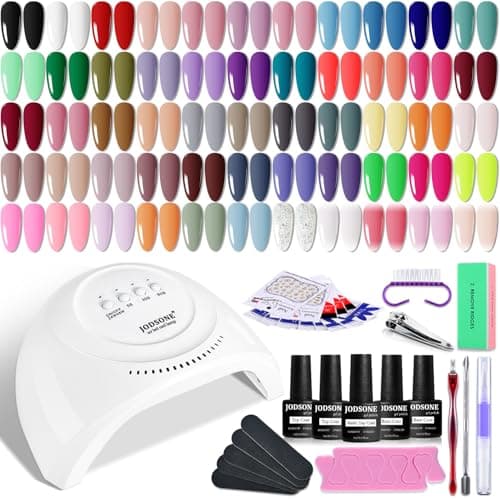 JODSONE 60 PCS Gel Nail Polish Kit with U V Light Base and Matte Glossy Top Coat Nail Gel Polish Soak off Manicure Accessory Tools Suitable for All...