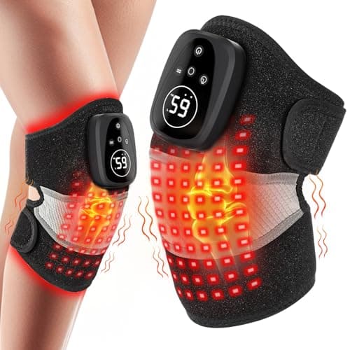 Red Light Therapy Device Knee Brace for Pain Relief, Vibration Knee Massager with Heat for Knee Shoulder Elbow, Rechargeable Cordless 660nm&850nm...