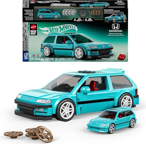 Mattel Brick Shop Hot Wheels Speed Series Building Set, Custom ’90 Honda Civic EF with 248 Pieces, Realistic Details and Custom Decals, Adult...
