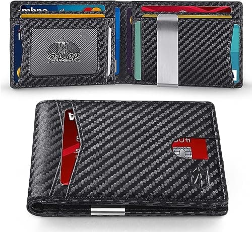 Zitahli Slim RFID Wallets for Men, Money Clip Bifold Leather Wallet Minimalist Mens Wallet with ID Window and 12 Card Slots Gift Box